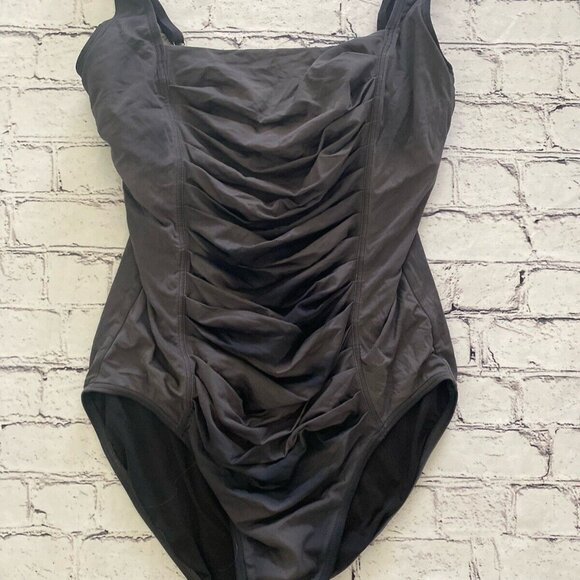 Calvin Klein Women's Ruched Panel One Piece Swimsuit Silver Brown Swimwear Sz 12 - Picture 16 of 16